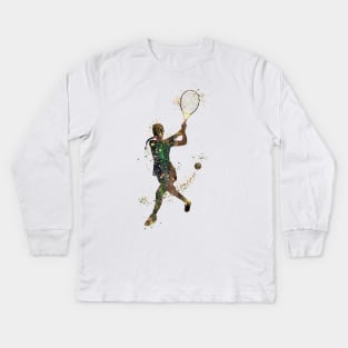 Tennis Girl Player Backhand Shot Watercolor Kids Long Sleeve T-Shirt